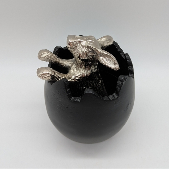 Black Silver Rabbit In Egg Easter Spring Decor - Picture 3 of 10